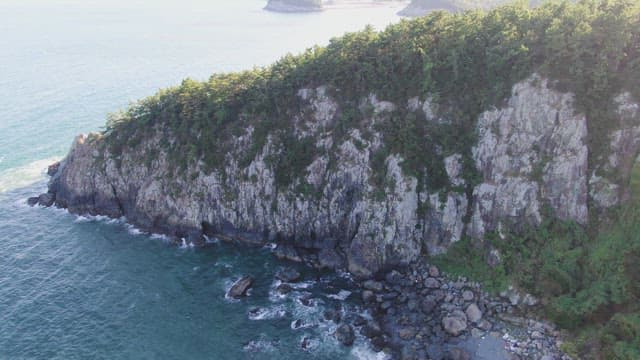 Rocky cliff by the ocean with waves