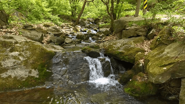 Small waterfall flowing over rocks