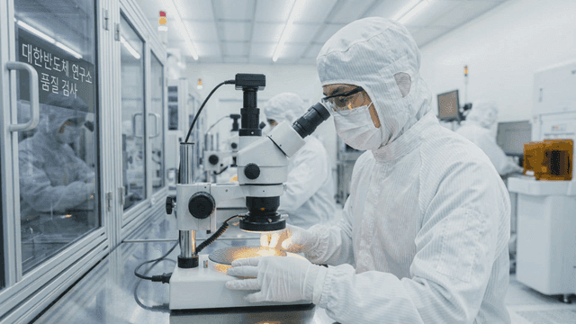 Scientist examining a semiconductor wafer