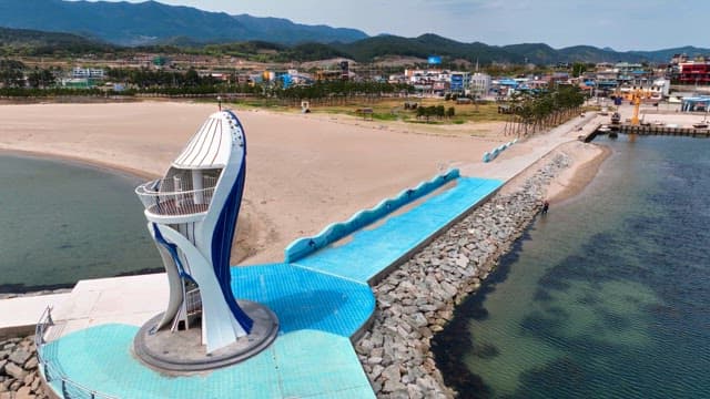 Coastal view with a unique sculpture