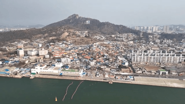 Coastal village with colorful buildings