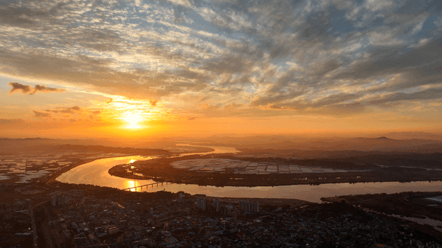 Serene sunset over winding river
