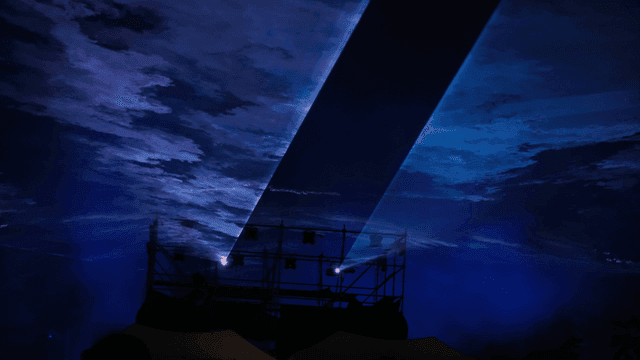 Dark space illuminated by wavy lights