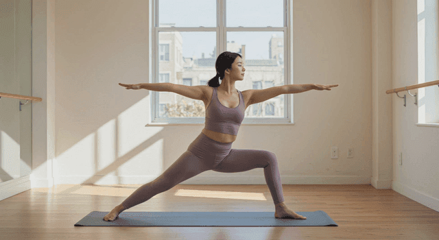 A woman practicing yoga indoors