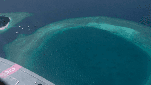 Aerial view of a tropical island and reef