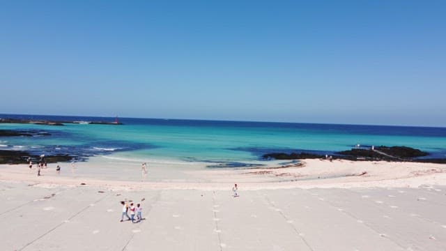 Serene beach with clear blue water