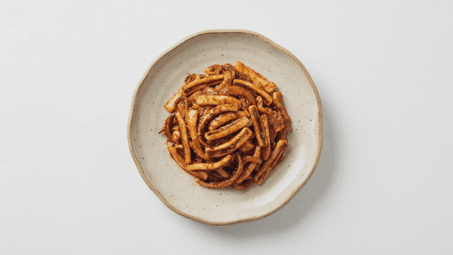 Plate of spicy stir-fried squid