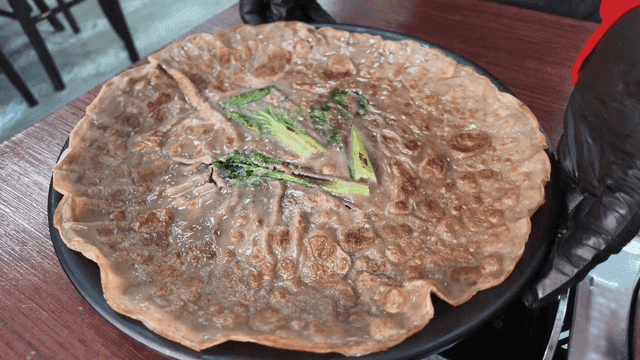 Buckwheat pancakes served at table