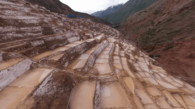Terraced salt ponds in a mountainous area