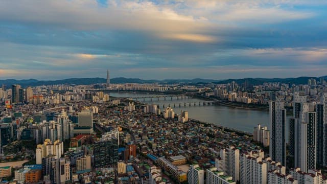 Busy and vibrant view of Seoul from afternoon to night