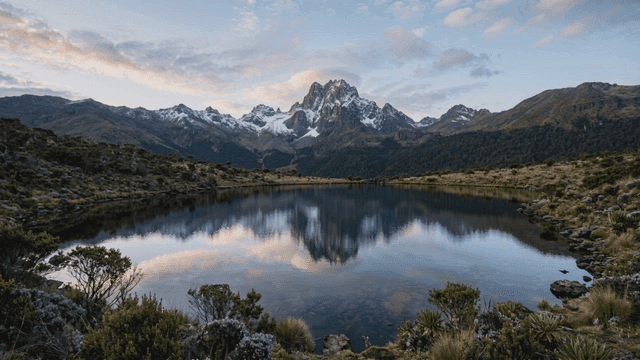 Lake landscape with tranquil mountain in background