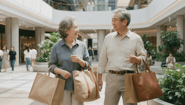 Elderly couple shopping in a mall