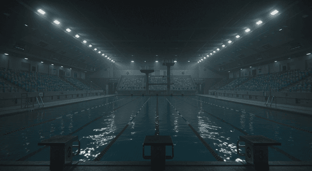 불이 꺼지는 수영 경기장