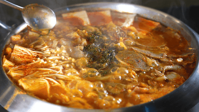 Spicy beef hot pot boiling in pot