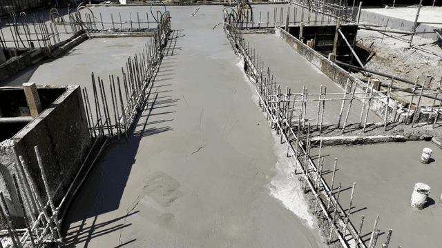 Construction site with poured concrete