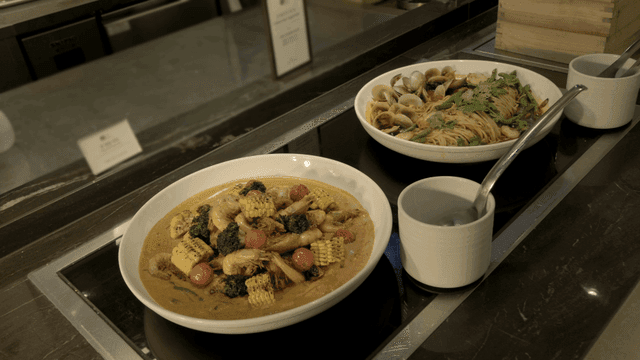 Delicious seafood pasta and curry dishes served at buffet