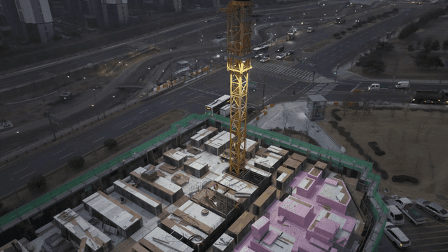 Construction site with crane and roads