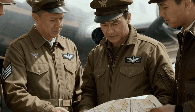 Military officers examining a map