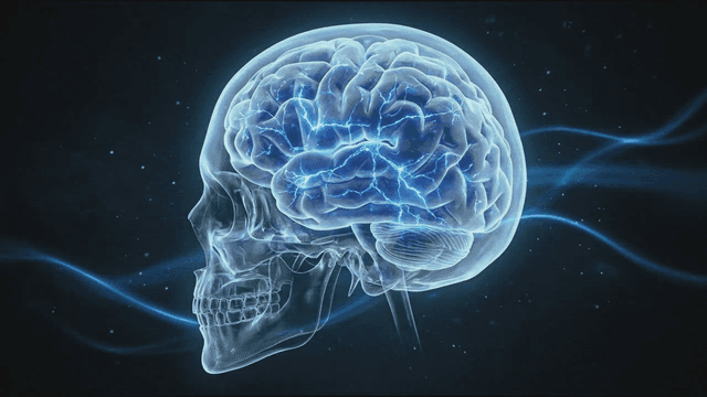 Transparent skull showing brain activity