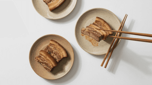 Three plates of braised pork belly
