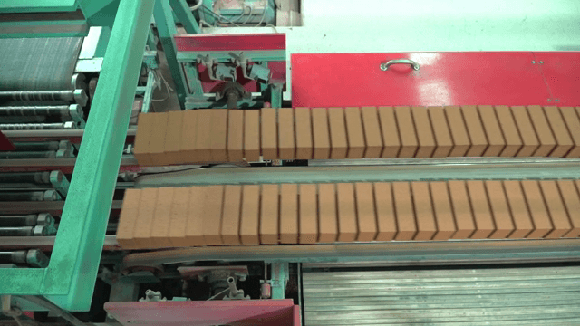 Bricks moving on a conveyor belt