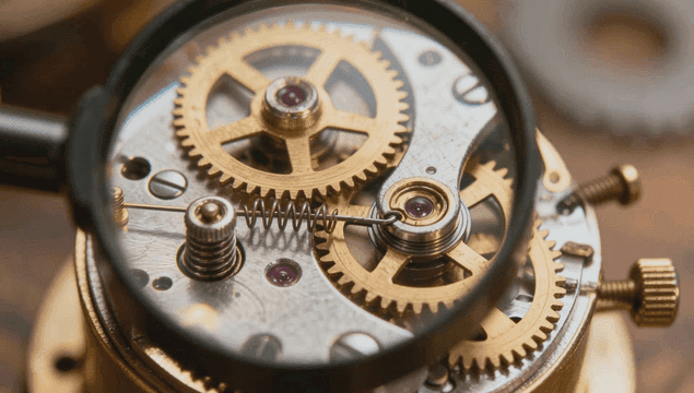 확대된 정교한 시계 기어