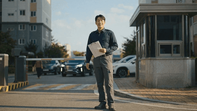 Security guard at apartment entrance