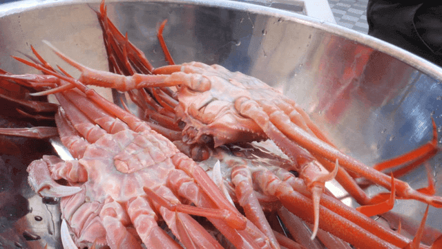 Fresh crabs being prepared in a kitchen