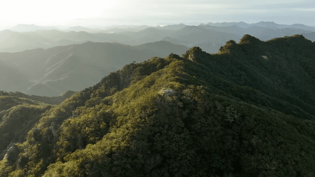 Mountain range with morning sunlight