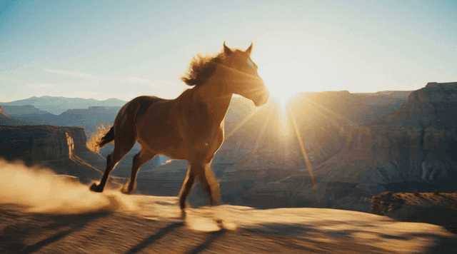 Red horse running on edge of canyon