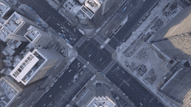 Aerial view of a city intersection