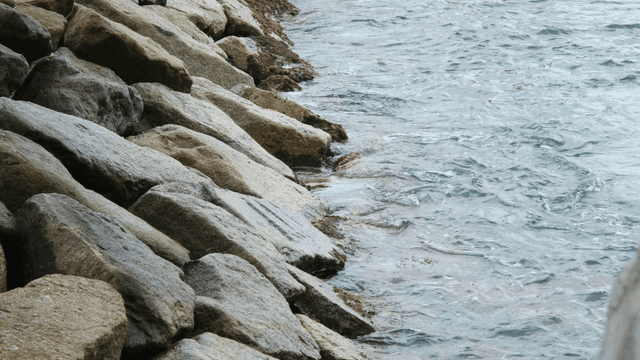 Waves gently lapping rocky shore