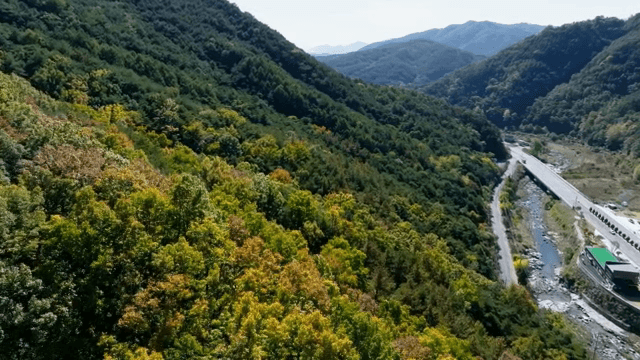 구불구불한 도로가 있는 광활한 산 풍경