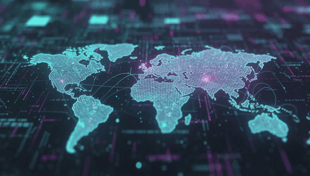 Digital world map with data connections