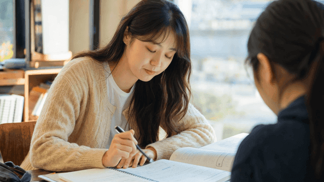 Two women studying together at a table