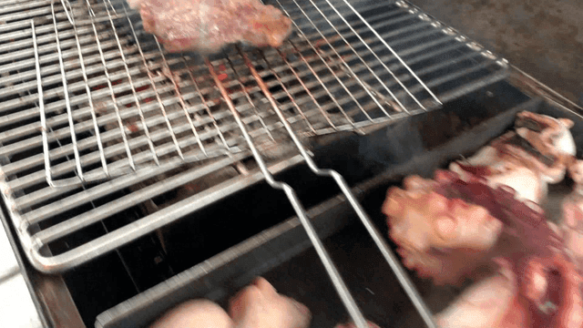 바비큐에서 굽는 문어와 고기