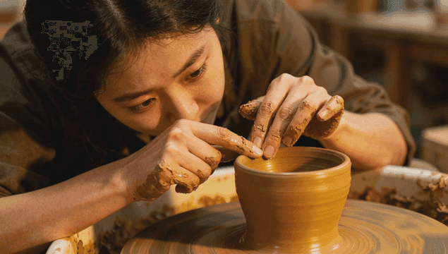 도자기를 만드는 집중한 여성