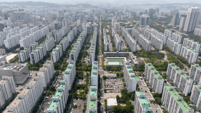 Expansive view of city apartment complexes