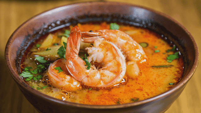 Bowl of spicy shrimp Tom Yum soup