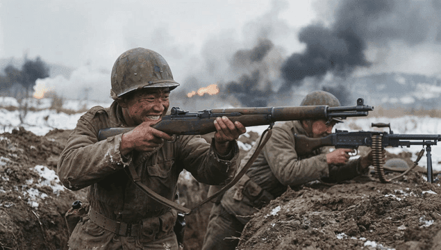 Soldiers in a snowy battlefield
