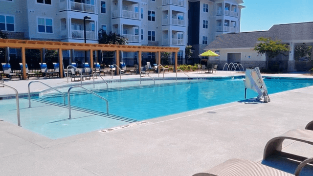 Housing complex with a swimming pool
