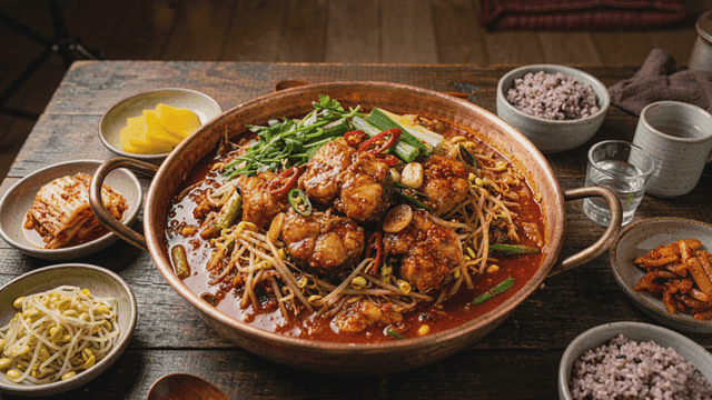 Spicy braised fish with side dishes