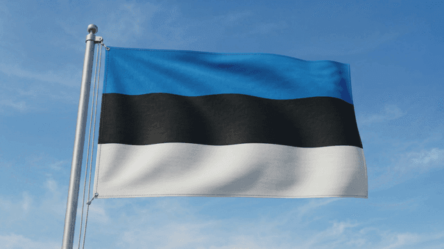 Estonian flag fluttering against clear sky
