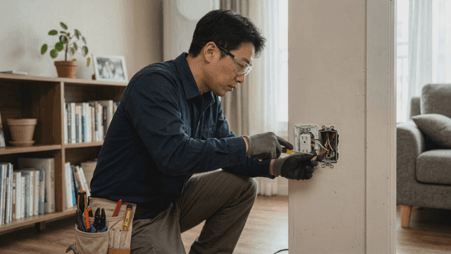 Man repairing electrical outlets at home