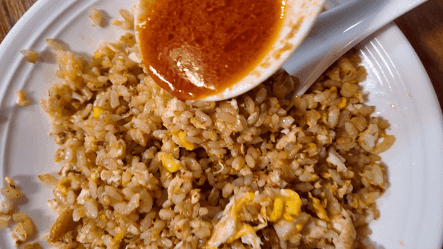 Suanlafen noodle broth and egg fried rice