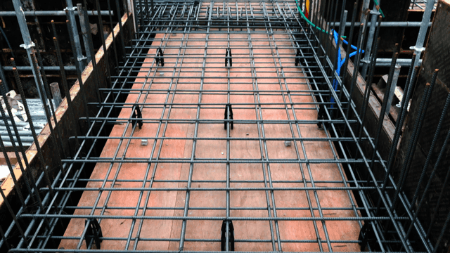 Rebar grid on a construction site