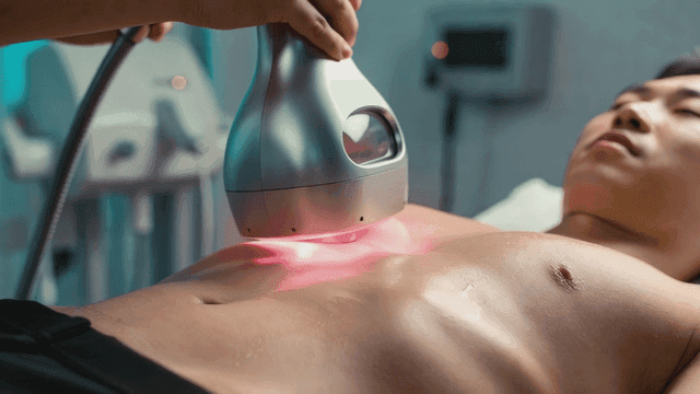 Medical device for performing cosmetic procedures on male upper body