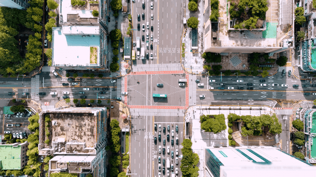 Busy city intersection with traffic