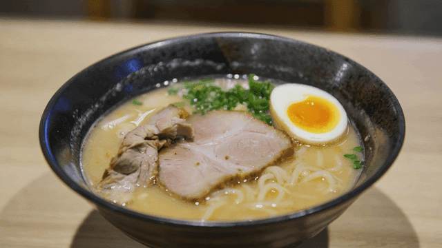 Bowl of ramen with pork chashu and boiled egg