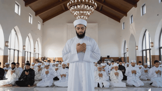 People praying at mosque.